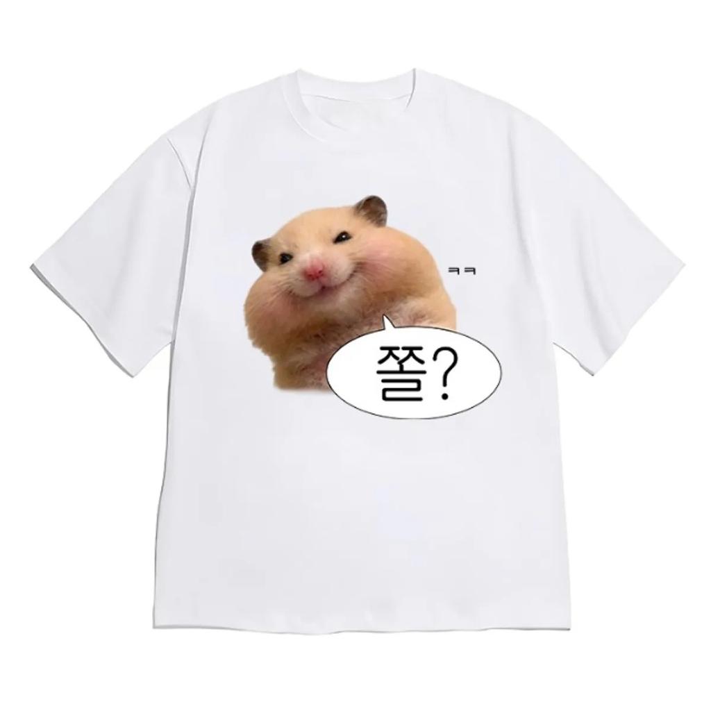 Summer Unisexs Street Korean Version Hamster Korean Pattern Print Loose Casual 100 Pure Cotton Short Sleeved Unisex Daily Tshirt