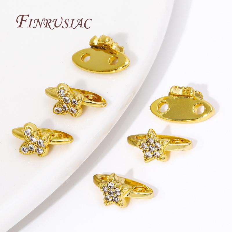 18K Gold Plated Brass with Zircon 2 Holes Beads Separators,Butterfly/Star Shape Spacer Bars,DIY Jewelry Making Supplies