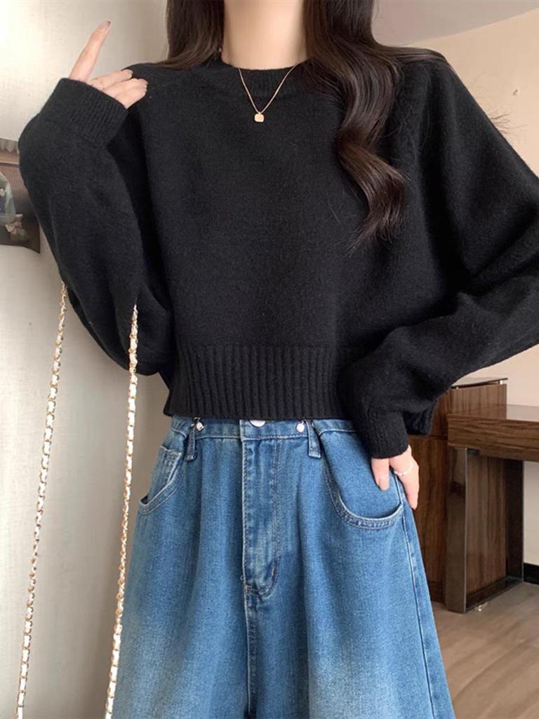 Korean Style Autumn/Winter 2025 Slimming Round Neck Pullover Sweater for Women