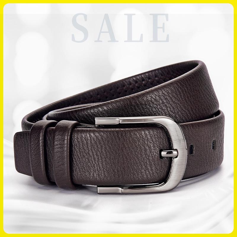 Men's Genuine Leather 3.8cm Pin Buckle Lychee Pattern Belt Jeans Accessory