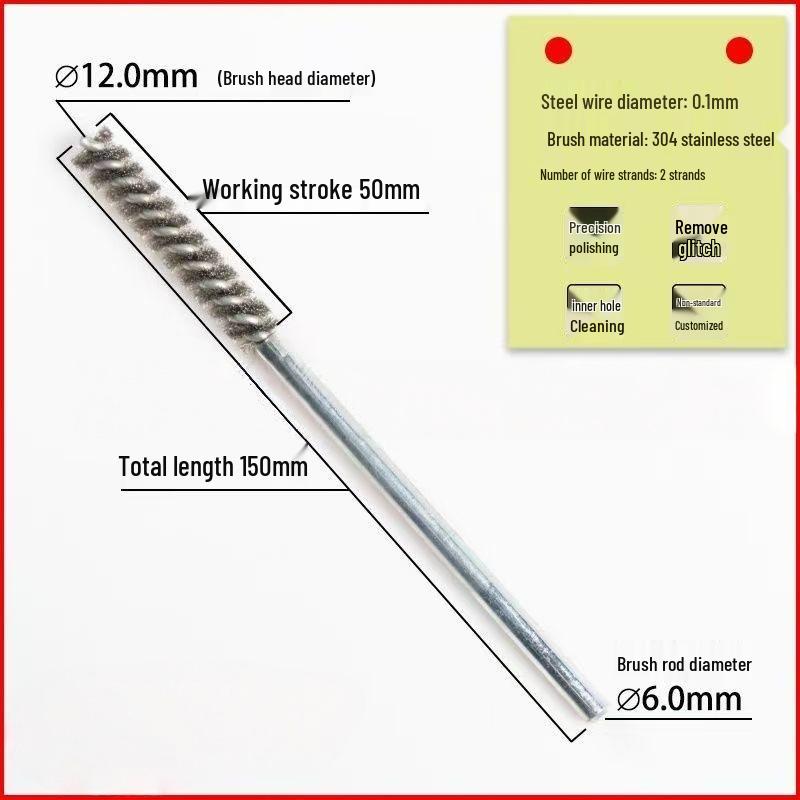 Stainless Steel Pipe Brush with Handle for Deburring, Rust Removal, Polishing, and Cleaning In Extended Inner Holes.