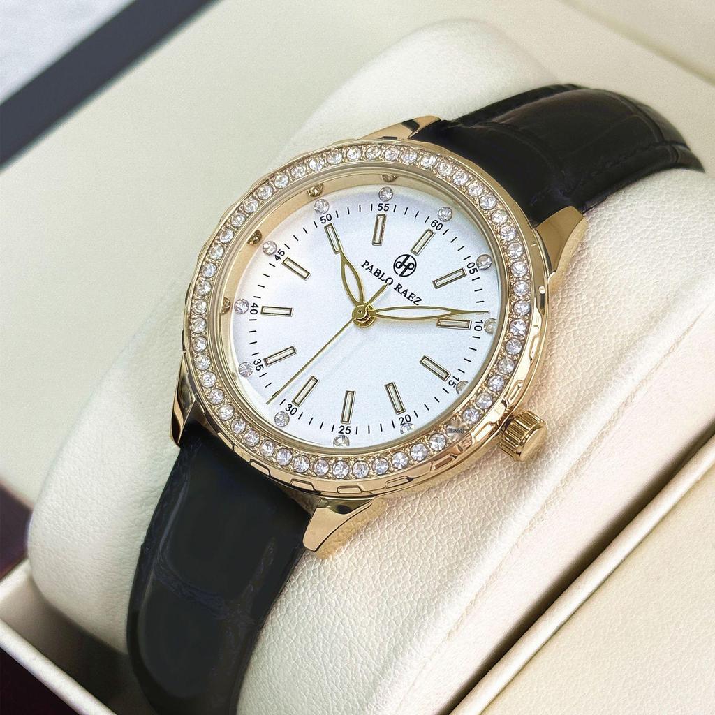Pablo Raez Women's Luxury Gold Rhinestone Waterproof Wristwatch