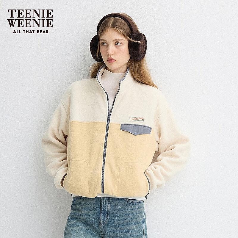 Teenie Weenie Bear Women's Color-Block Stand Collar Cardigan Sweatshirt