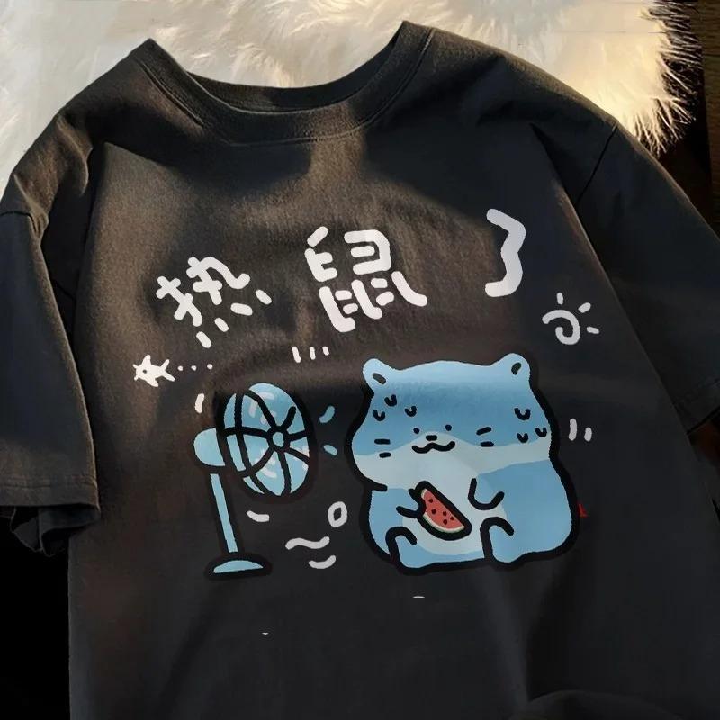 Fabric Casual Fit Urban Aesthetic Style Casual Tees Japanese Art Tee Women Short Sleeve Round Neck Breathable