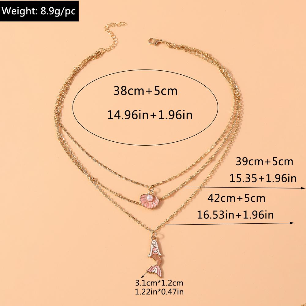 Fashion Shell Mermaid Pendant Necklaces Women Girls Multilayer Chain Necklace Party Holicay Jewelry Gifts