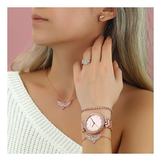 Rose Melek Kanadı Takı Seti - Saat Hediye Seti