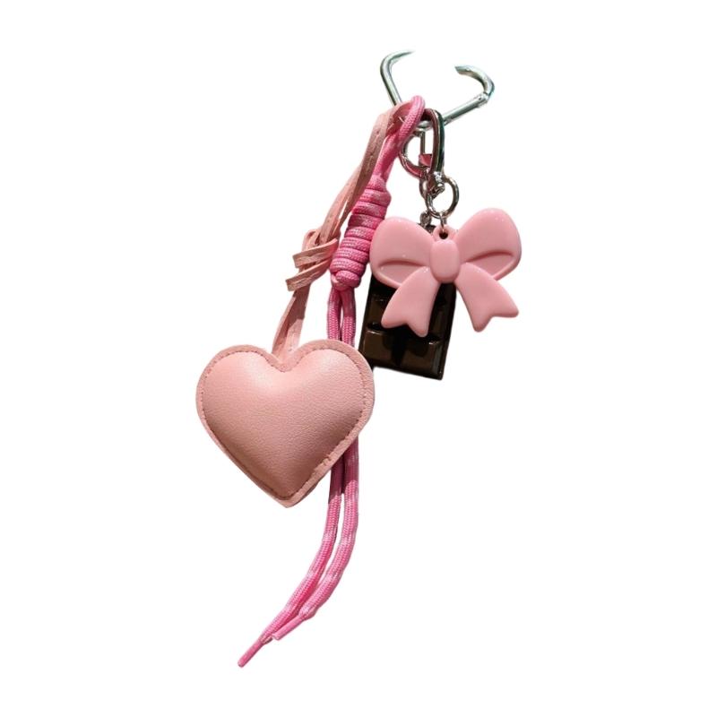 Fashionable PU Keychain Having Cute Acrylic Ribbon And Dessert Look Stylish Bag Charm For Backpack Purse Handbags
