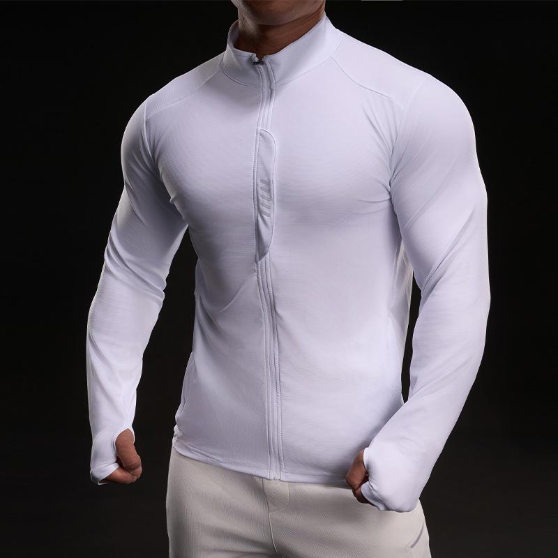 New Quick-drying Ice Silk Long-sleeved T-shirt Men's Casual Sports Elastic Fitness Outdoor T-shirt Top Men