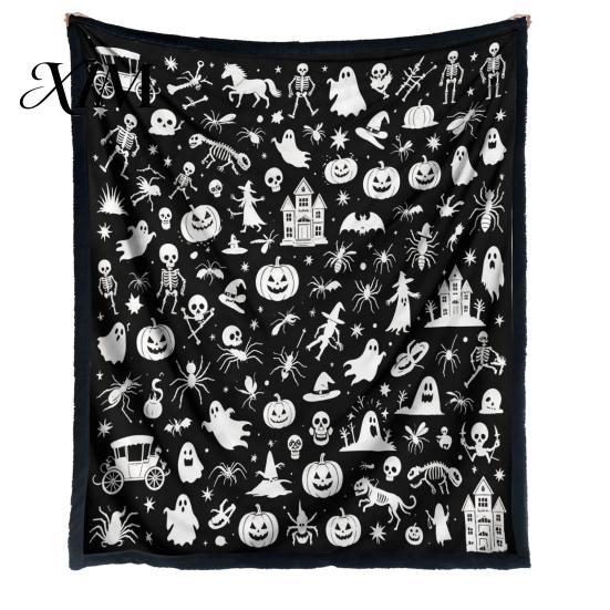 Washable Velvet Throw Blanket Halloween DIY Coloring Blanket, with Ghost Patterns, Color Your Cozy Bed for Creative Adults Own And Kids, Home