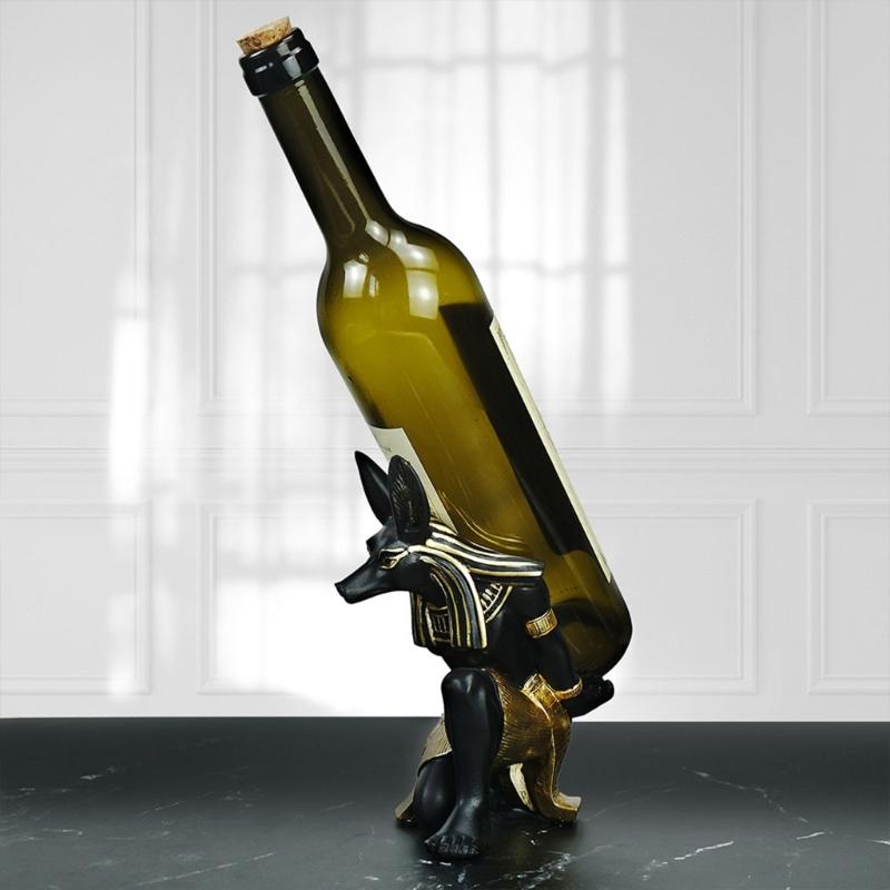 Exotic Themed Wine Rack With Bastet Anubis Statue Design Ancient Egyptian God Resin Kitchen Decors For Wine Enthusiasts