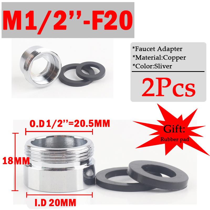 2Pcs Male 1/2‘’ To M16 M18 M20 Faucet Connector Kitchen Water Purifier Copper Joint Silver Stainless Steel Aerator Accessories