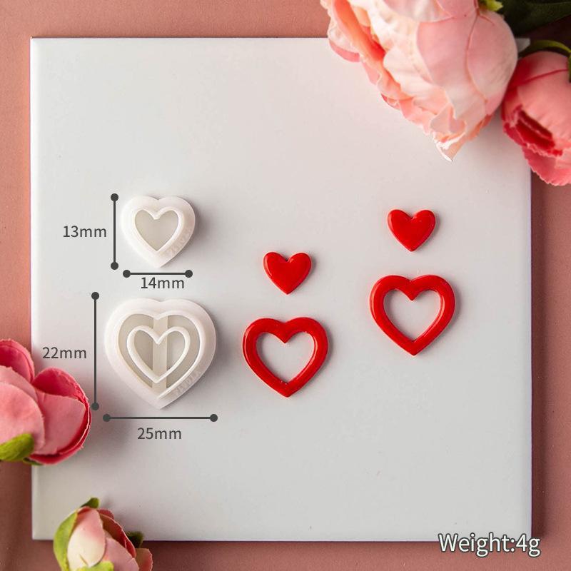 Valentijnsdag Serie Hartvormige Polymeerklei Zachte Keramiek Mallen Cartoon Hart Oorbellen Sieraden Hanger Maken Snijgereedschap