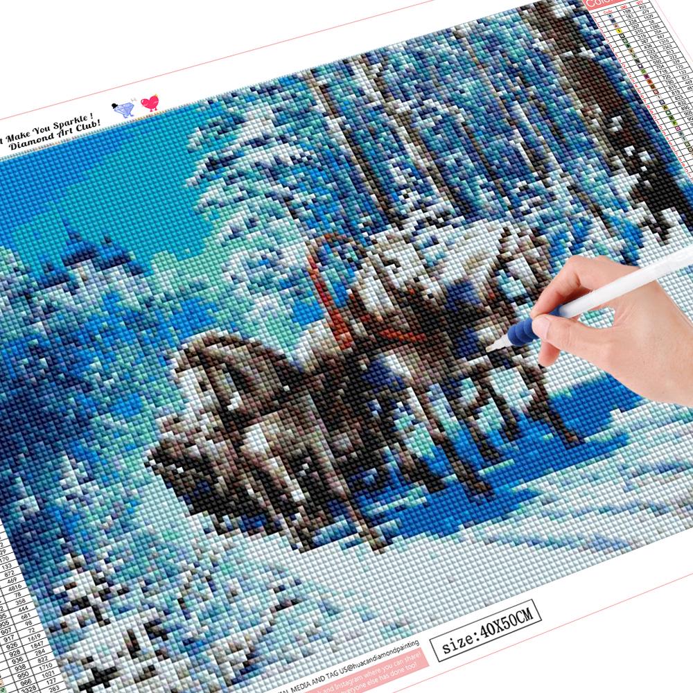 HUACAN Diamantové vyšívání Krajina 5D diamantová malba Křížový steh Kůň Obrázek kamínků