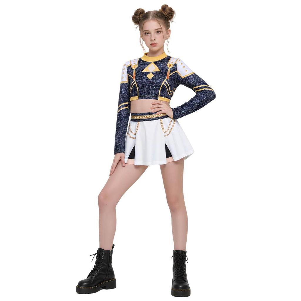 Kids Girls K-Pop Demon Hunters Zoey Rumi Mira 3D Print Black Golden Cosplay Suit Costume Set Huntrix Halloween Carniva Suit