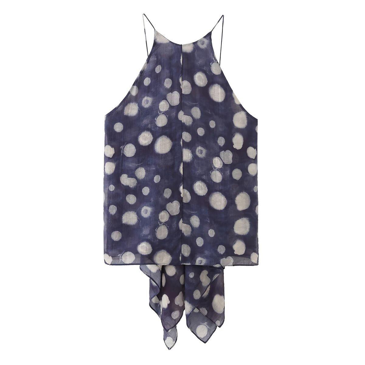 European and American style, new women s clothing, foreign style polka dot top, mid-waist translucent polka dot pants. XS