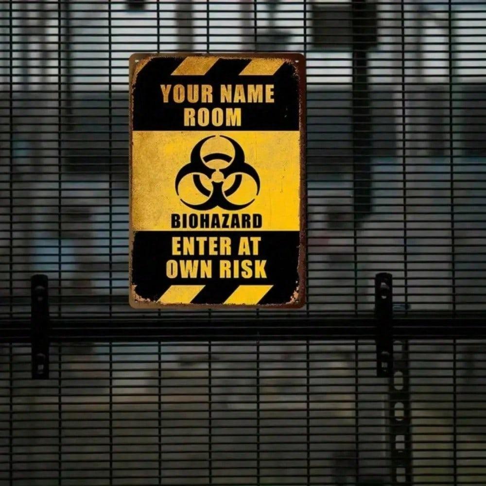 Enter At Your Own Risk Biohazard Warning Tin Sign 8x12in Hazardous Area Danger Zone Metal Wall Decor Industrial Lab Safety