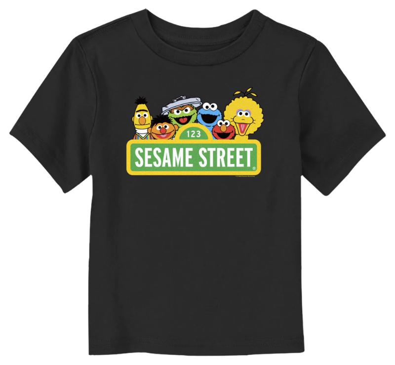 Sesame Street Womens Toddler s Sesame Street Sign Classic Group Shot Graphic T-Shirt Cotton Tees Short Sleeve T Shirt O Neck S разноцветный