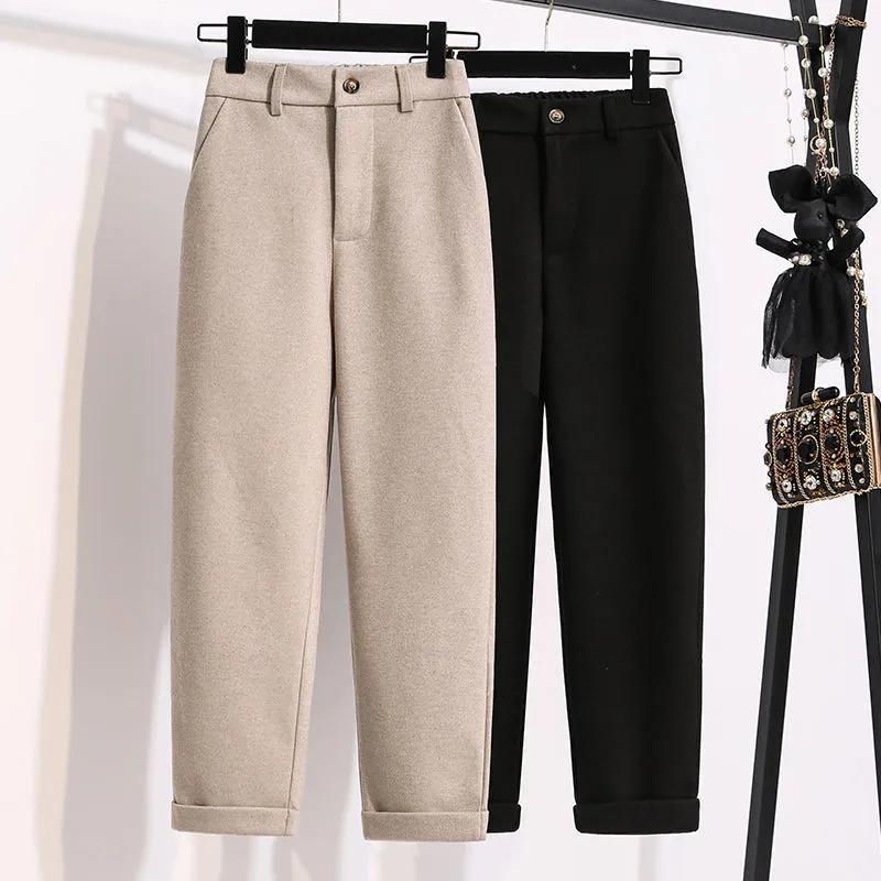 

Woolen Herringbone Harem Pencil High Waist Korean Fashion Women s Pants Casual Office Lady Trousers Thick Suit Pants for Women XXXXL чорний