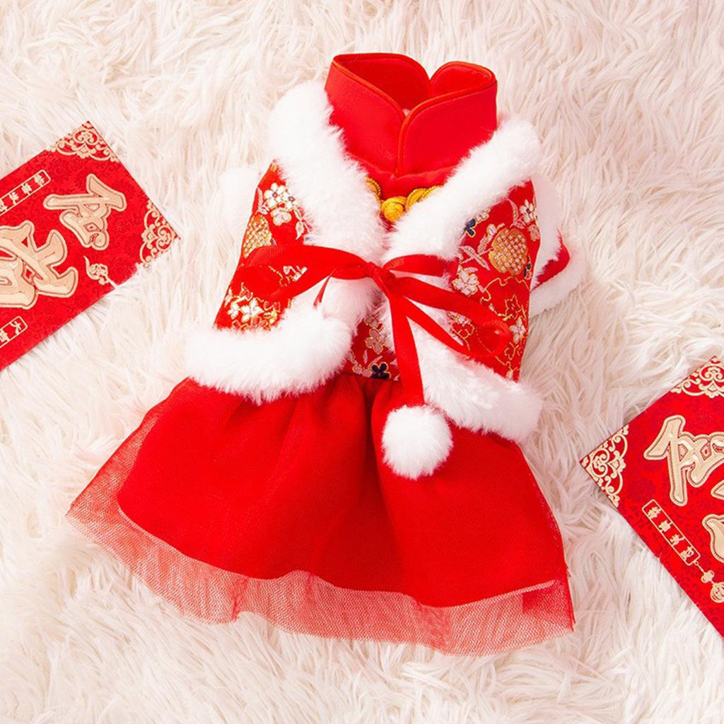 Dog Chinese New Year Outfit Furry Lining Tang Suit Outfit Festive Dog Snowsuit Chinese New Year Outfit Winter Apparel