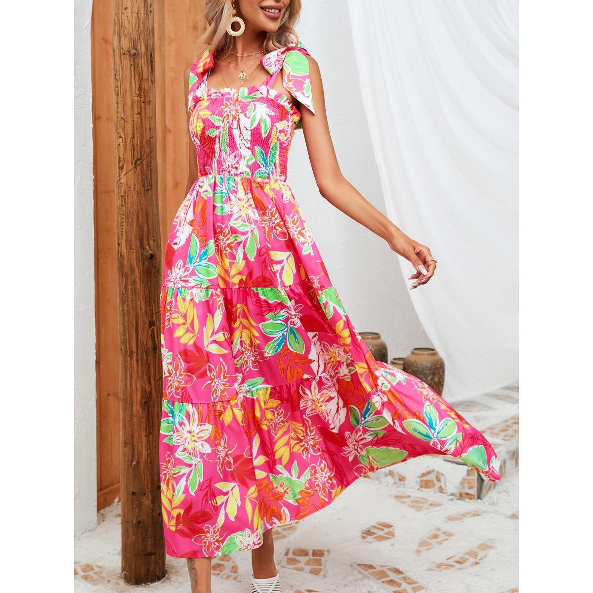 

Summer Women Leaf Print Wrap Chest Tie Strap Dress, Casual Fashion Dresses for Women XXL