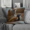 1pc, Cat-Themed Phone Pillow Cover 45.72X45.72 Cm - Single-Sided Printed Zipper Polyester Cushion Cover, Playful Cat Design, Machine Washable, Suitabl