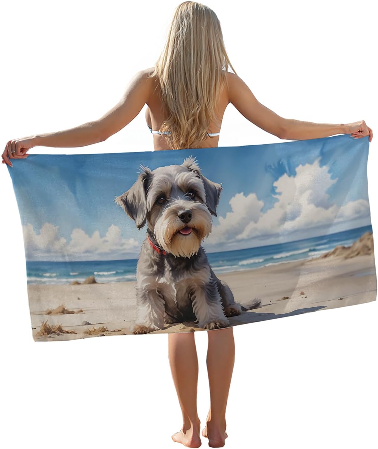 

Artistic Schnauzer Dog Beach Towel, Pet Animal Pattern Quick Dry Absorbent, Large Sand Free Travel Pool Bath Essentials W30*H60(CM)