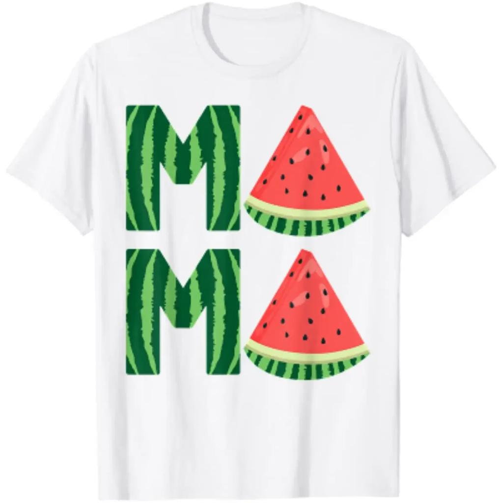 Funny Watermelon Mama Vintage Summer Fruit Mom T-Shirt Oversized T Shirt Cotton Casual Daily Four Seasons Tees Unisex