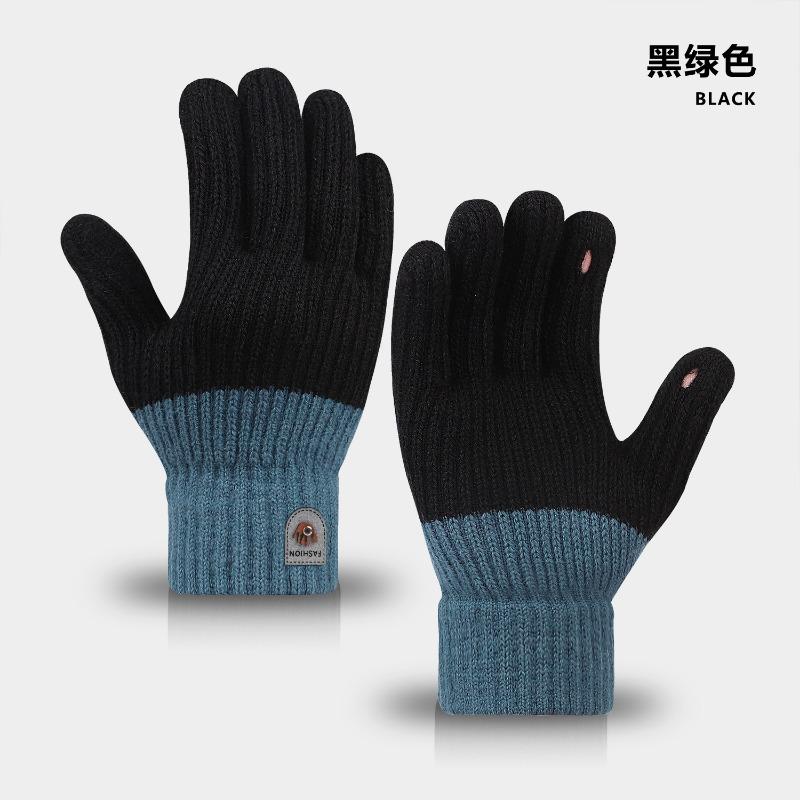 Touch screen gloves color matching dew finger cute knitted wool gloves winter windproof piled thickened warm gloves