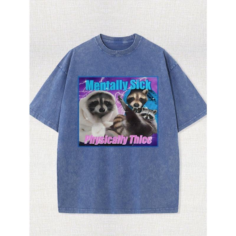 Small Raccoon, Animal Print Design, Rugby, 8.11 oz of Cotton High-Quality Printed T-Shirt with Round Neck And Short Sleeves