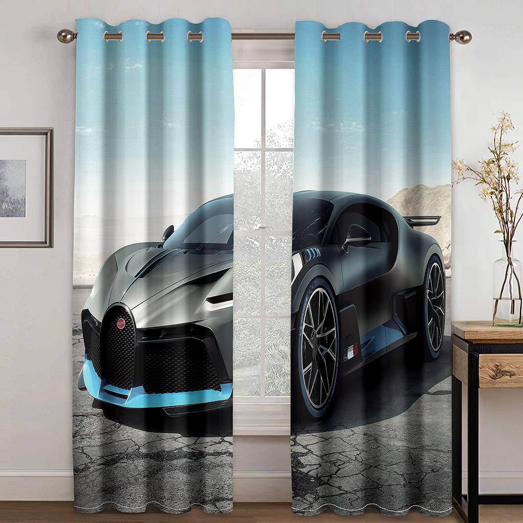 Cool Sports Black Vibrant Red Car Boys ChildWindow Window Area Coverings in Kids Rest Room Living Indoor Room Hall Treatments Kitchen Decoration