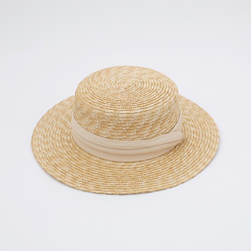 Straw straw hat French British Panama flat top straw hat woven women's summer vacation seaside beach top hat