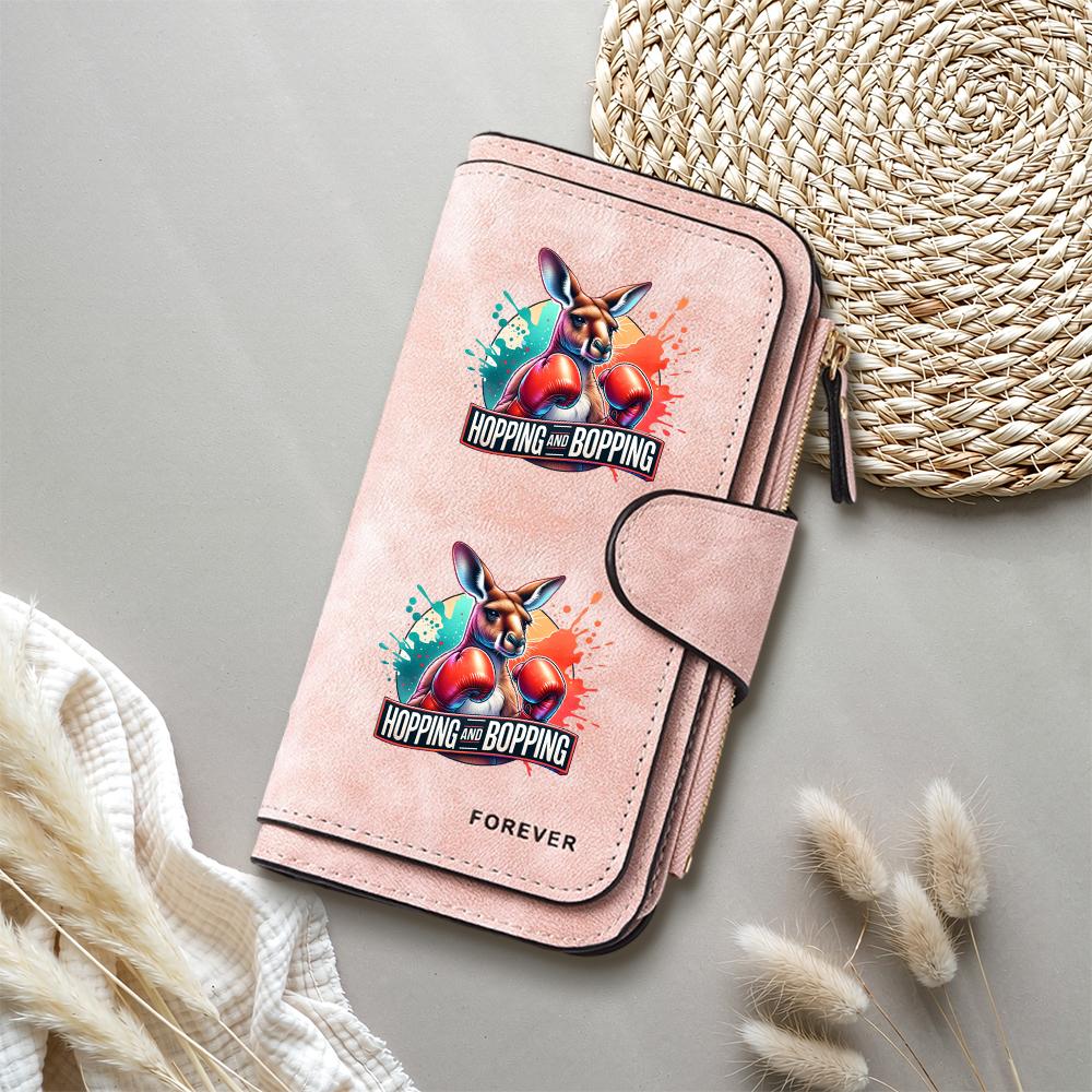 Boxing Kangaroo Print Leather Long Wallet Fashion Card Holder Casual Purse