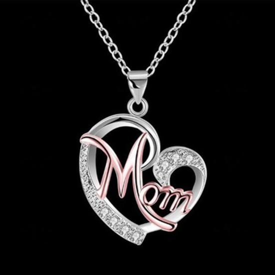 English Letter Mom Hollow Heart Pendant Chain Necklace Jewelry Mother's Day Gift