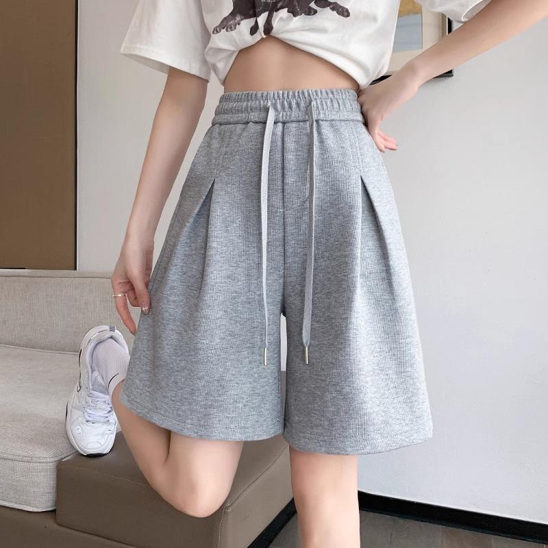 

Шорты спортивные на лямках для женщин на лето тонкие маленькие с высокой талией повседневные свободные широкие брюки средней длины пятиточечные брюки 2XL серый