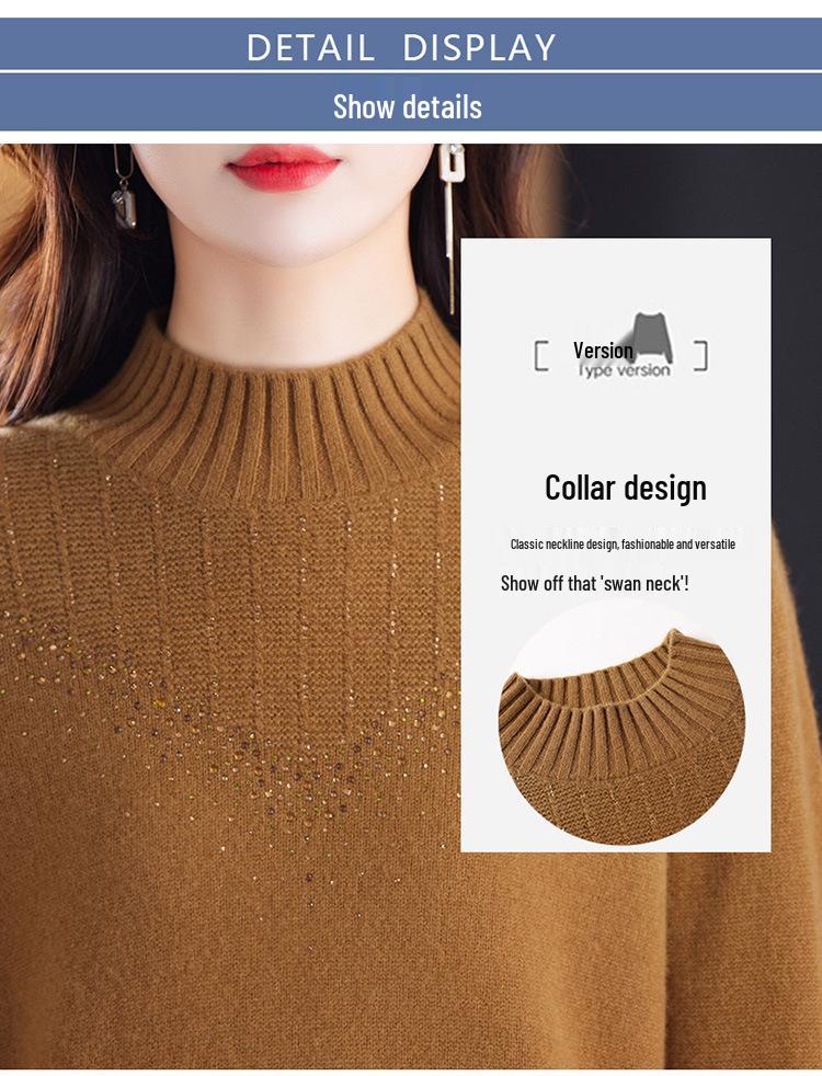Women's Thick 100% Pure Wool Half-High Collar Sweater - New Autumn/Winter Style for Middle-Aged and Elderly