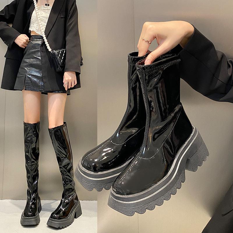 

Маленькие эластичные сапоги женские осенне-зимние новые сапоги с толстой подошвой до колена водонепроницаемые высокие тонкие рыцарские сапоги 42