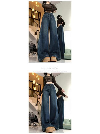 Plus-Size High-Waisted Slimming Straight-Leg Jeans: Floor-Length, Loose Fit, Autumn/Winter 2025 Women's New Style