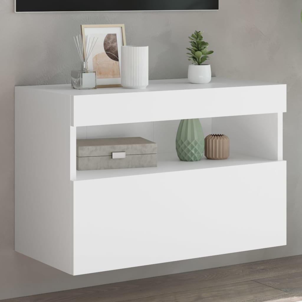 Wall Mounted TV Cabinet with LED Lights White 60x30x40 Cm