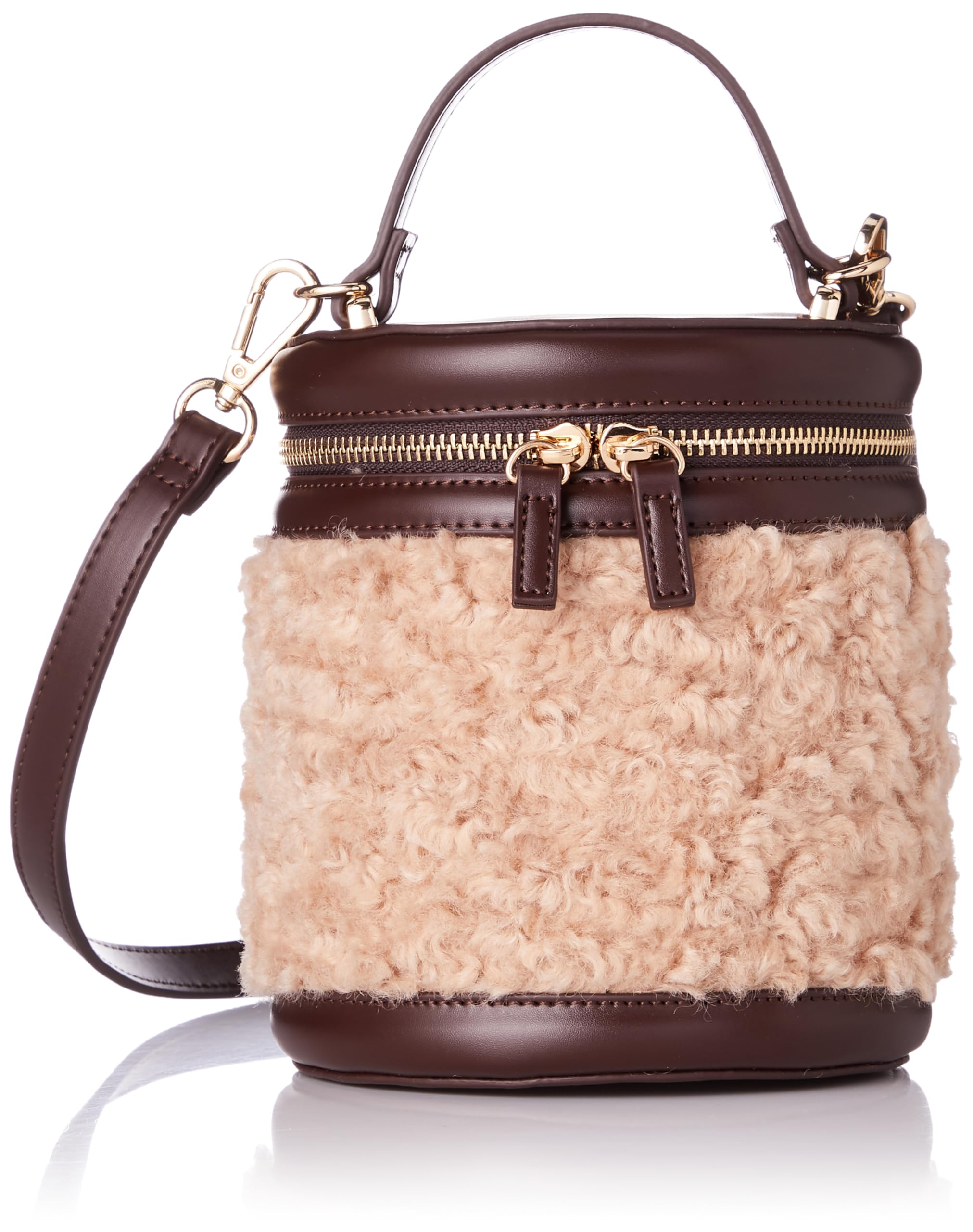 Круглая косметичка Cuco из эко-меха под шерсть, 2-Way, 2353111045, Бежевый (300)