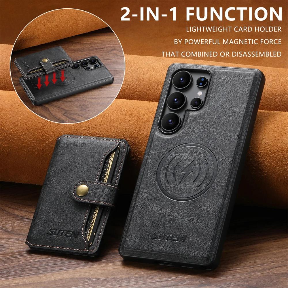 For MagSafe Magnetic Detachable Wallet with Card Holder Phone Case for Galaxy S25 S24 S23 S22 Ultra Leather Protective Cover