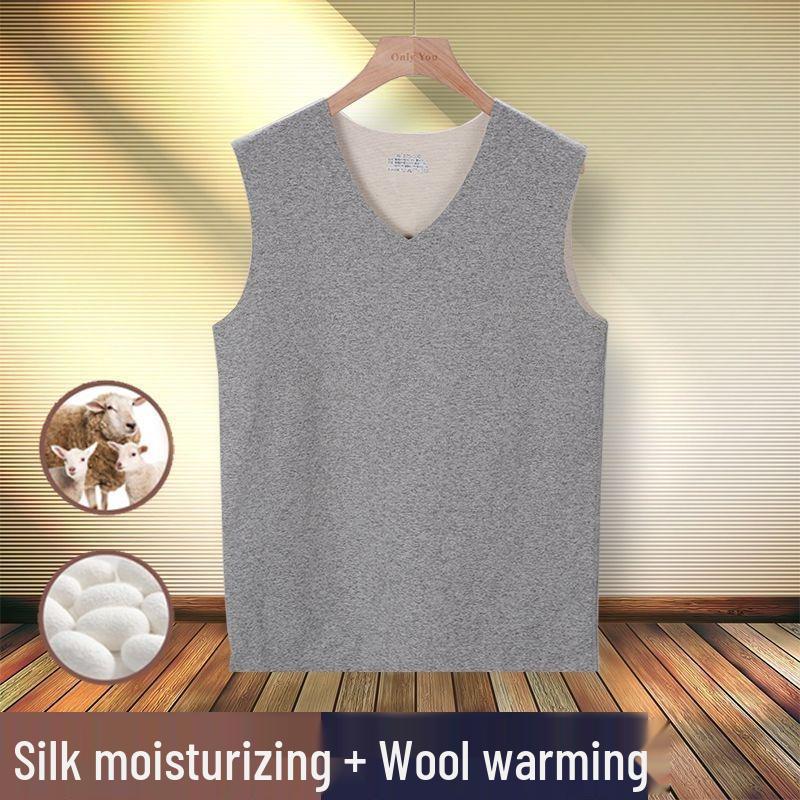Two-Tone AB Surface German Velvet Men's Wool Silk Seamless Warm Vest - Thickened with Velvet Base Layer
