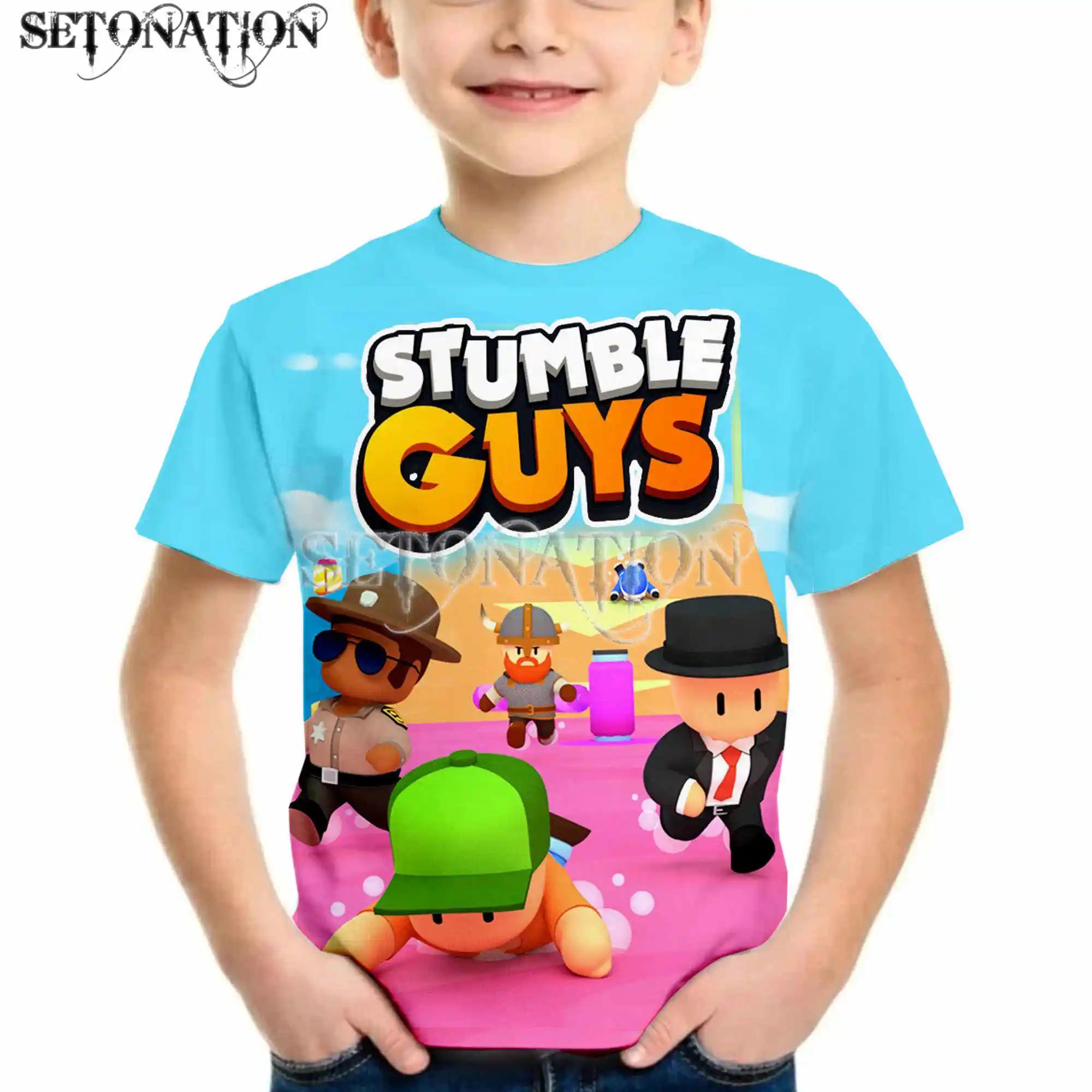 

Кавайный мультяшный 2022 года Stumble Guys для мальчиков детская 3D-печать футболка с круглым вырезом короткий рукав детская одежда повседневный топ для дня рождения 110