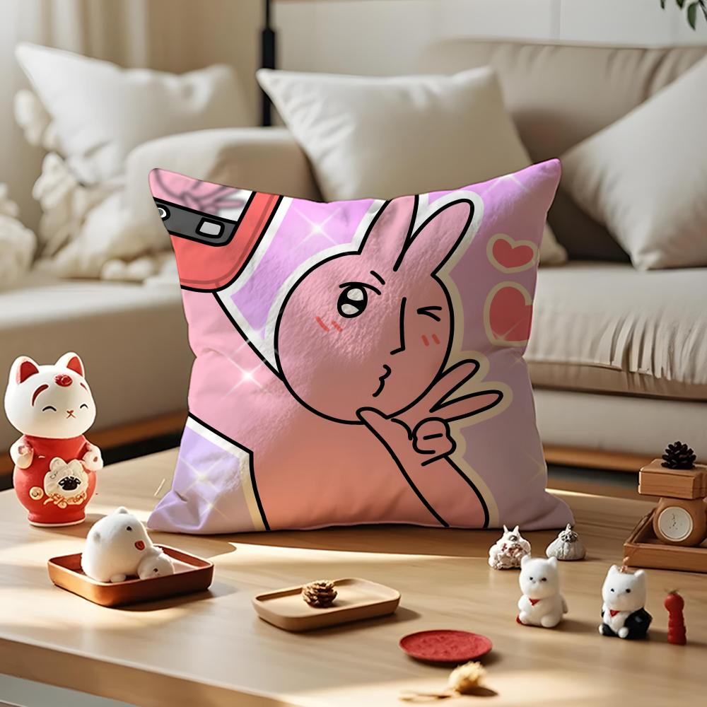 Pink Bunny Cue Cushion Cover Anti-dustmite Pillowcase Invisible Zipper Silky Short Plush Sofa Cushion Cover