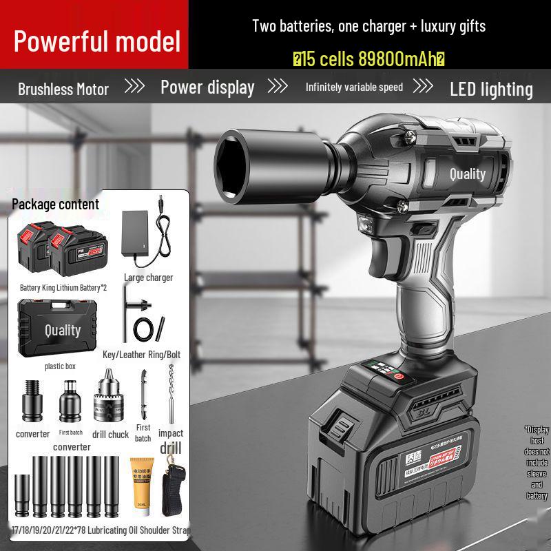 High Torque Rechargeable Brushless Impact Wrench with Lithium Battery for Car Repair