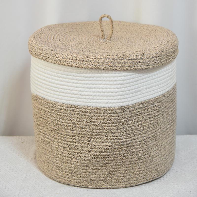 Clothes Storage Basket Woven Storage Basket Round Storage Storage Basket Cotton Rope Woven Handmade Foldable Dirty Clothes Basket