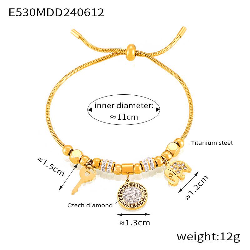 Geometric Gold-Plated Titanium Steel Bracelet with Inlaid Diamonds