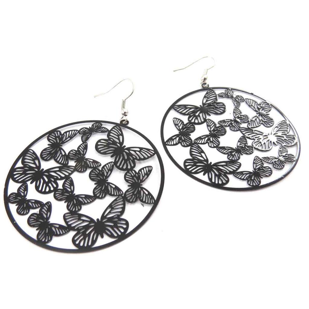 Les Trésors De Lily [J8171] - Black 'Butterflies' Designer Earrings