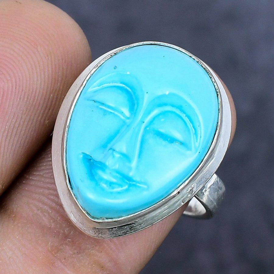 Natural Cameo Gemstone Handmade 925 Sterling Silver Jewelry Ring Size 7.5 K5H15