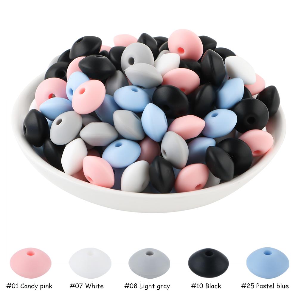 New 50pcs/lot Silicone Lentil Silicone Beads 12mm Jewelry Making Lentil Beads DIY Necklace Bracelets Jewelry Accessories