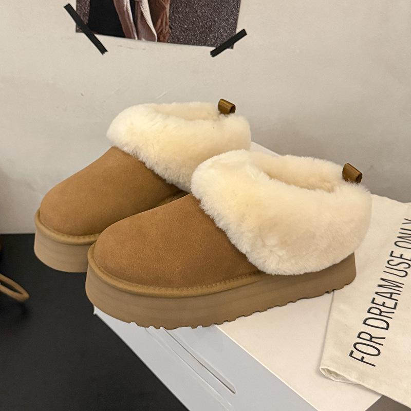 Thick-soled Low-top Snow Boots Women's Fur Integrated 2025 New One-pedal Fluffy Winter Thickened Cotton Shoes